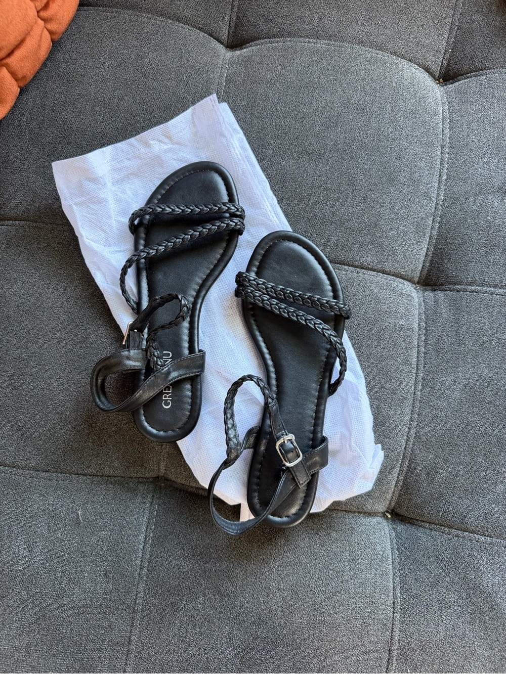 Black Braided Strap Flat Sandals for Women